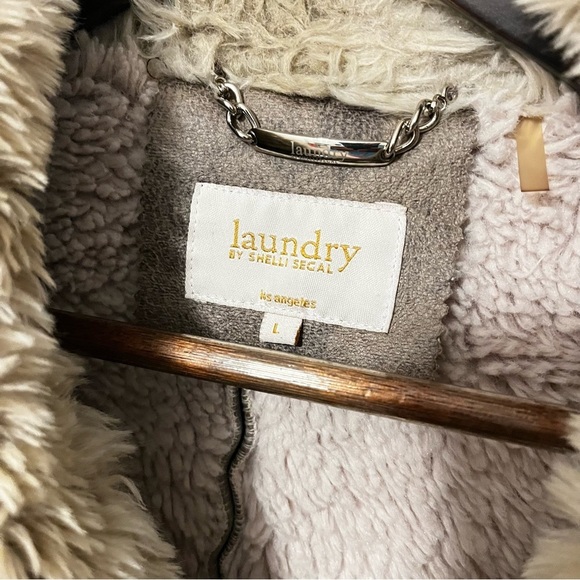 Laundry by Shelli Segal Penny Lane Coat Women L Taupe Ivory Faux Suede/Fur Y2K - Picture 4 of 7